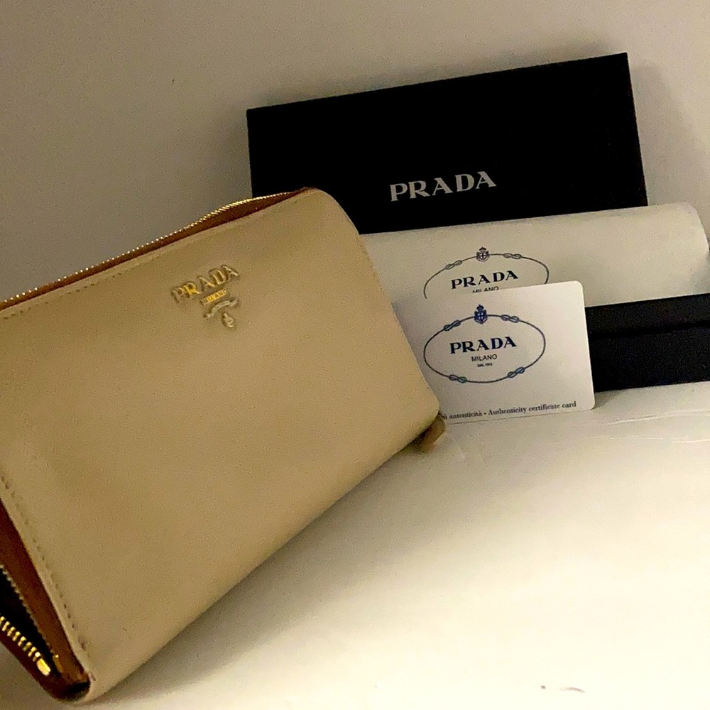 Prada Saffiano Metal Argilla zipped long wallet
